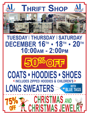 Thrift Shop Sale for December 16 • 18 • 20