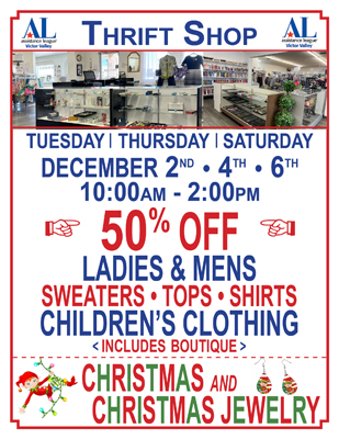 Thrift Shop Sale for December 2 • 4 • 6
