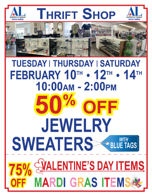 Thrift Shop Sale for February 10 • 12 • 14