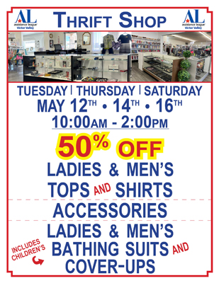 Thrift Shop Sale for May 12 • 14 • 16