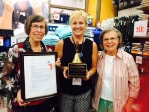 Left to right: Donna Ravaglia (member/shopper); Linda Duba, Old Navy Store Mgr.; and Joyce Quinn Operation School Bell® Chairman.