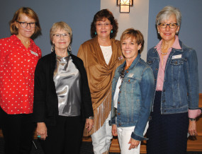 Dee Cover, fourth from left, is the new president of the Assistance League of the Bay Area. Other new officers joining her here for a photo are, from left, Secretary Cathy Wolfe, Vice Presidents Ellen Lancaster and Katy Bastedo and President-elect Ann-Marie Doolin. The treasurer, Barbara Weitenhagen, was absent.