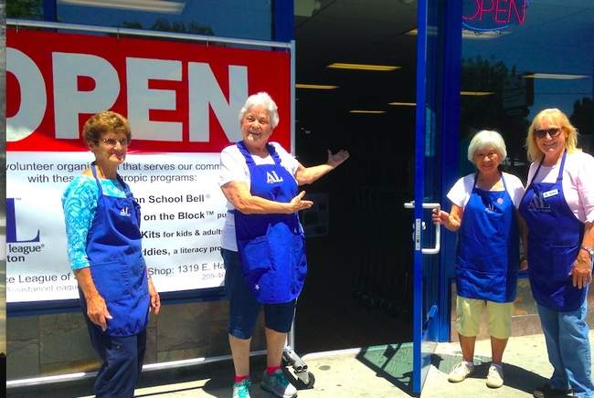 Gloria Mazza, Camilla Wolak, Doris Sakamoto and Beverly Lewis-Clarke welcome shoppers to the reopened Assistance League thrift store July 5 in Stockton.
