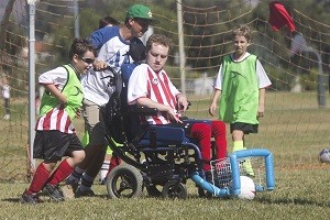 Jason Peery, center, scores a goal during soccer practice in Tustin on Sunday, October 2, 2016. (Drew A. Kelley, Contributing Photographer)