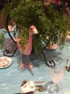 A table decorated with flamingos at the Assistance League tea. COURTESY PHOTO