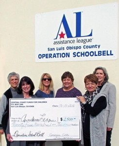 Central Coast Funds for Children has granted the Assistance League of SLO County $2,500 for its Operation Schoolbell program. Pictured from left are Kate Burridge, Jan Hutchinson, Claudia Grant, Lynn Ogden, Joanne Rogoff and Charlene Ables. Courtesy photo 