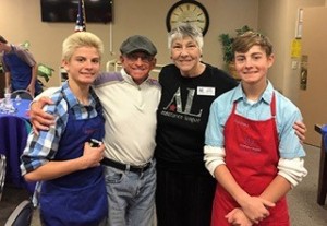 Teens honor veteran grandfather at dinner. l/r: Jeremiah Smith, Alen Gottesman, Ginny Wetzel, William Smith